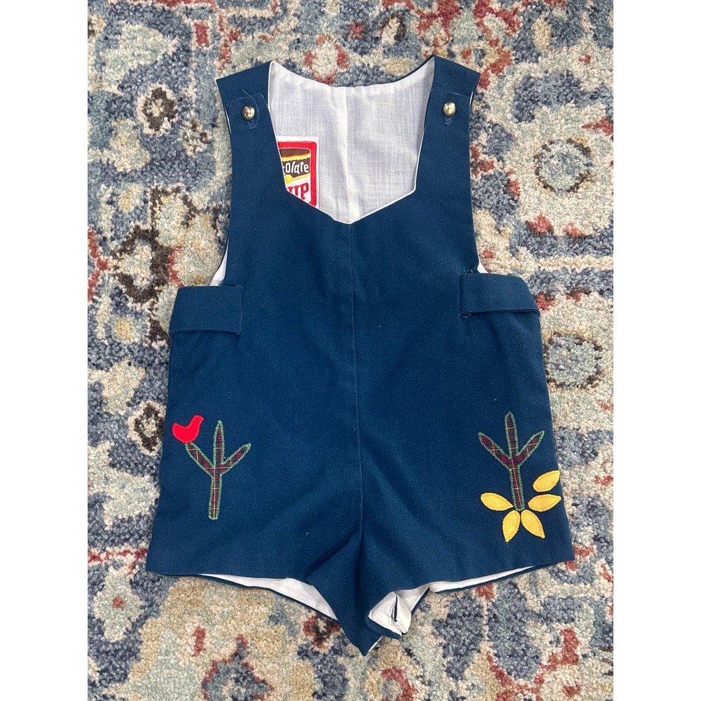 Vintage Chocolate Soup Romper Baby Boys Large 6-12M Blue Nature VTG Applique